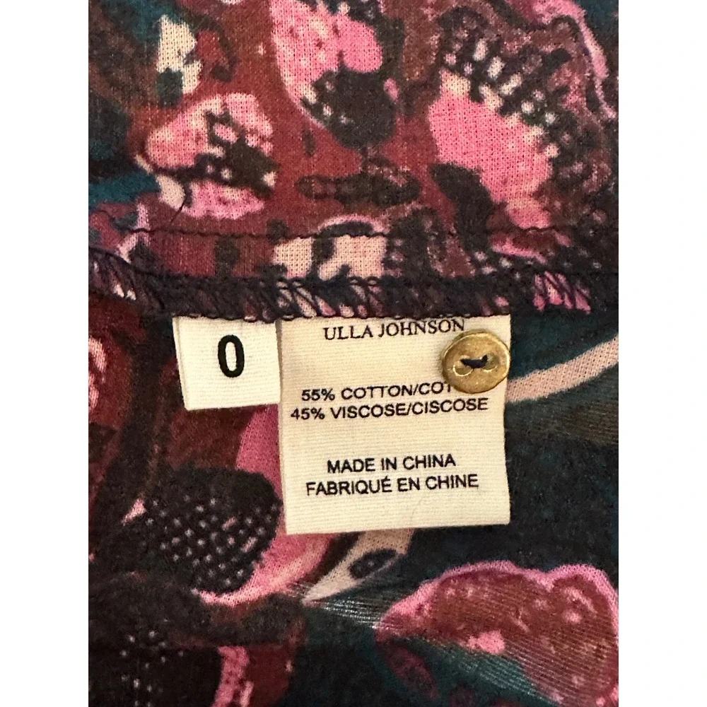 Ulla Johnson Pink Purple Floral Ruffle Puff Sleeve Blouse Top Size 0